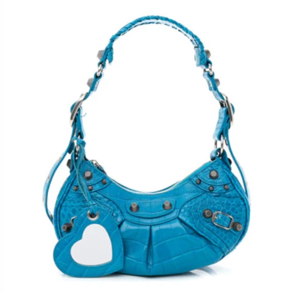 NWT Balenciaga Le Cagole Shoulder Bag XS Croco Embossed Calf Leather